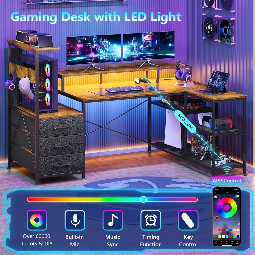 L-Shaped Gaming Desk with Draw - đánh giá và giá Monitor Stand